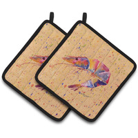 "Caroline's Treasures Shrimp Pair of Pot Holders 8465PTHD, 7.5HX7.5W, Multicolor"