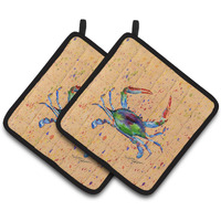 "Caroline's Treasures Crab Pair of Pot Holders 8467PTHD, 7.5HX7.5W, Multicolor"
