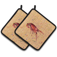 "Caroline's Treasures Crawfish Pair of Pot Holders 8468PTHD, 7.5HX7.5W, Multicolor"