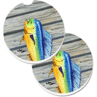 "Caroline's Treasures Mahi Dolphin Fish Set of 2 Cup Holder Car Coasters 8470CARC, 2.56, Multicolor"