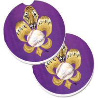 "Caroline's Treasures Tiger Fleur De Lis Baseball Set of 2 Cup Holder Car Coasters 8476CARC, 2.56, Multicolor"