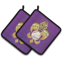 "Caroline's Treasures Tiger Fleur De Lis Baseball Pair of Pot Holders 8476PTHD, 7.5HX7.5W, Multicolor"
