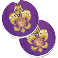 "Caroline's Treasures Tiger Fleur De Lis Basketball Set of 2 Cup Holder Car Coasters 8478CARC, 2.56, Multicolor"