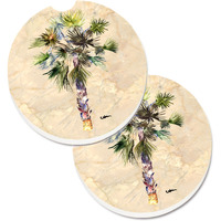 "Caroline's Treasures Palm Tree Set of 2 Cup Holder Car Coasters 8481CARC, 2.56, Multicolor"