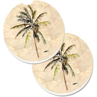 "Caroline's Treasures Palm Tree Set of 2 Cup Holder Car Coasters 8482CARC, 2.56, Multicolor"