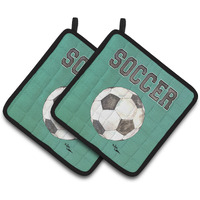 "Caroline's Treasures Soccer Pair of Pot Holders 8484PTHD, 7.5HX7.5W, Multicolor"