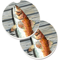"Caroline's Treasures Red Fish Set of 2 Cup Holder Car Coasters 8489CARC, 2.56, Multicolor"