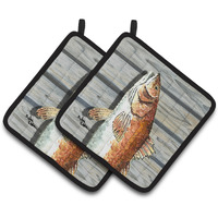 "Caroline's Treasures Red Fish Pair of Pot Holders 8489PTHD, 7.5HX7.5W, Multicolor"
