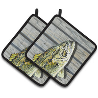 "Caroline's Treasures Fish Bass Small Mouth Pair of Pot Holders 8493PTHD, 7.5HX7.5W, Multicolor"