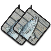 "Caroline's Treasures Fish Speckled Trout Pair of Pot Holders 8494PTHD, 7.5HX7.5W, Multicolor"