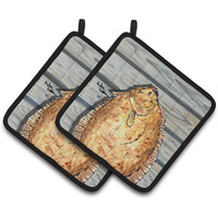 "Caroline's Treasures Fish Flounder Pair of Pot Holders 8495PTHD, 7.5HX7.5W, Multicolor"