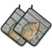 "Caroline's Treasures Croppie Fish On Pier Pair of Pot Holders 8498PTHD, 7.5HX7.5W, Multicolor"