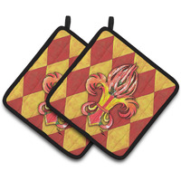 "Caroline's Treasures Peppers Fleur De Lis Pair of Pot Holders 8499PTHD, 7.5HX7.5W, Multicolor"