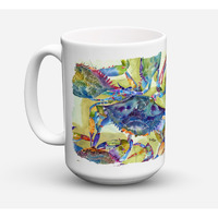 "Caroline's Treasures 8512CM15 Crab All Over Dishwasher Safe Microwavable Ceramic Coffee Mug, 15 oz, Multicolor"