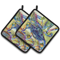 "Caroline's Treasures Crab All Over Pair of Pot Holders 8512PTHD, 7.5HX7.5W, Multicolor"