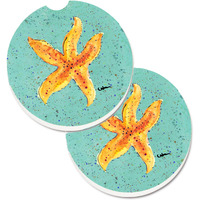 "Caroline's Treasures Starfish On Teal Set of 2 Cup Holder Car Coasters 8527CARC, 2.56, Multicolor"