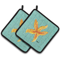"Caroline's Treasures Starfish On Teal Pair of Pot Holders 8527PTHD, 7.5HX7.5W, Multicolor"