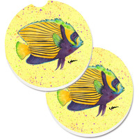 "Caroline's Treasures Yellow Fish On Yellow Set of 2 Cup Holder Car Coasters 8528CARC, 2.56, Multicolor"