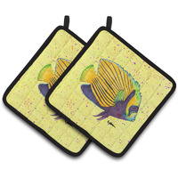 "Caroline's Treasures Yellow Fish On Yellow Pair of Pot Holders 8528PTHD, 7.5HX7.5W, Multicolor"