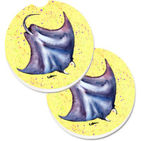 "Caroline's Treasures Stingray On Yellow Set of 2 Cup Holder Car Coasters 8531CARC, 2.56, Multicolor"