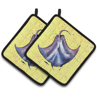 "Caroline's Treasures Stingray On Yellow Pair of Pot Holders 8531PTHD, 7.5HX7.5W, Multicolor"