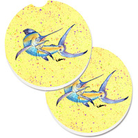 "Caroline's Treasures Blue Marlin On Yellow Set of 2 Cup Holder Car Coasters 8533CARC, 2.56, Multicolor"