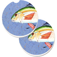 "Caroline's Treasures Rainbow Trout On Blue Set of 2 Cup Holder Car Coasters 8534CARC, 2.56, Multicolor"