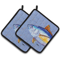 "Caroline's Treasures Tuna Fish Pair of Pot Holders 8535PTHD, 7.5HX7.5W, Multicolor"