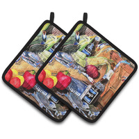 "Caroline's Treasures Barq's & Crabs Pair of Pot Holders 8538PTHD, 7.5HX7.5W, Multicolor"