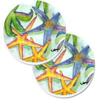 "Caroline's Treasures Starfish Set of 2 Cup Holder Car Coasters 8542CARC, 2.56, Multicolor"