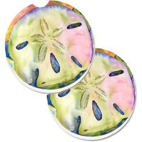 "Caroline's Treasures Sand Dollar Set of 2 Cup Holder Car Coasters 8545CARC, 2.56, Multicolor"