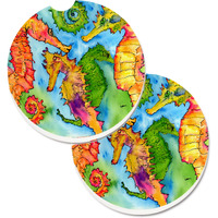 "Caroline's Treasures Seahorse Set of 2 Cup Holder Car Coasters 8546CARC, 2.56, Multicolor"