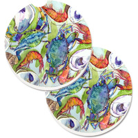"Caroline's Treasures Crab Set of 2 Cup Holder Car Coasters 8547CARC, 2.56, Multicolor"