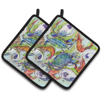 "Caroline's Treasures Crab Pair of Pot Holders 8547PTHD, 7.5HX7.5W, Multicolor"