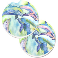 "Caroline's Treasures Dolphin Set of 2 Cup Holder Car Coasters 8548CARC, 2.56, Multicolor"