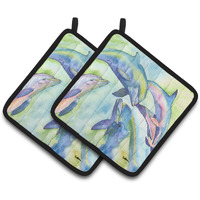 "Caroline's Treasures Dolphin Pair of Pot Holders 8548PTHD, 7.5HX7.5W, Multicolor"