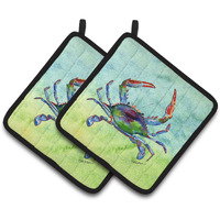 "Caroline's Treasures Crab Pair of Pot Holders 8550PTHD, 7.5HX7.5W, Multicolor"