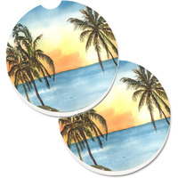 "Caroline's Treasures Palm Tree Set of 2 Cup Holder Car Coasters 8551CARC, 2.56, Multicolor"