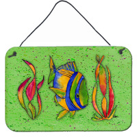 "Caroline's Treasures 8568DS812 Tropical Fish on Green Aluminum Metal Wall or Door Hanging Prints, 8 x 12"""