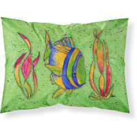 "Caroline's Treasures 8568PILLOWCASE Tropical Fish On Green Moisture Wicking Fabric Standard Pillowcase, Large, Multicolor"