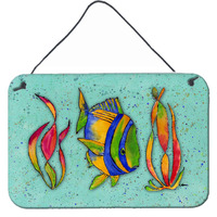 "Caroline's Treasures 8569DS812 Tropical Fish on Teal Aluminum Metal Wall or Door Hanging Prints, 8 x 12"""