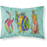 "Caroline's Treasures 8569PILLOWCASE Tropical Fish On Teal Moisture Wicking Fabric Standard Pillowcase, Large, Multicolor"