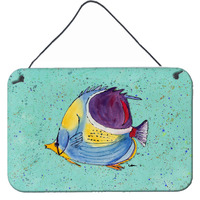 "Caroline's Treasures 8576DS812 Tropical Fish on Teal Aluminum Metal Wall or Door Hanging Prints, 8 x 12"""