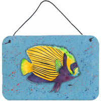 "Caroline's Treasures 8579DS812 Tropical Fish on Blue Aluminum Metal Wall or Door Hanging Prints, 8 x 12"""