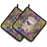 "Caroline's Treasures Wine Pair of Pot Holders 8616PTHD, 7.5HX7.5W, Multicolor"