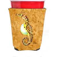 Seahorse Male on gold Red Solo Cup Beverage Insulator Hugger