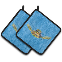 "Caroline's Treasures Turtle Pair of Pot Holders 8653PTHD, 7.5HX7.5W, Multicolor"