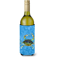 Blue Crab on Blue Wine Bottle Beverage Insulator Beverage Insulator Hugger