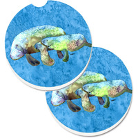 "Caroline's Treasures Manatee Set of 2 Cup Holder Car Coasters 8660CARC, 2.56, Multicolor"