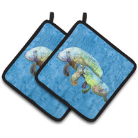 "Caroline's Treasures Manatee Pair of Pot Holders 8660PTHD, 7.5HX7.5W, Multicolor"
